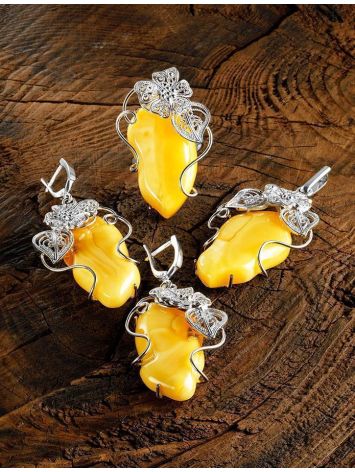 Unique Sterling Silver Floral Earrings  With Bright Lemon Amber The Dew, image , picture 4