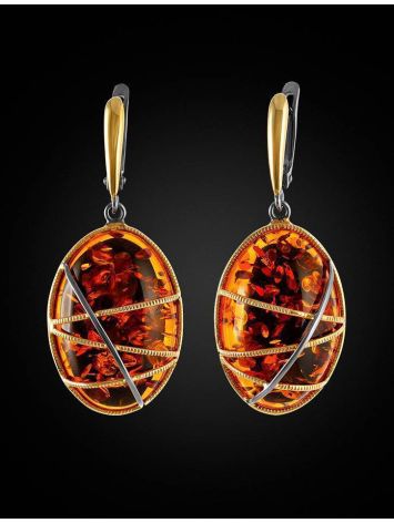 Cognac Amber Dangle Earrings In Gold Plated Silver The Meridian, image , picture 3