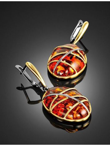 Cognac Amber Dangle Earrings In Gold Plated Silver The Meridian, image , picture 2