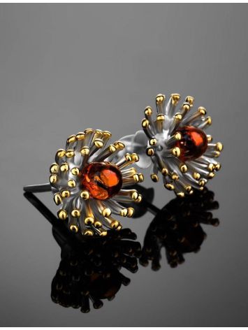 Gold Plated Stud Earrings With Cognac Amber The Barbados, image , picture 2