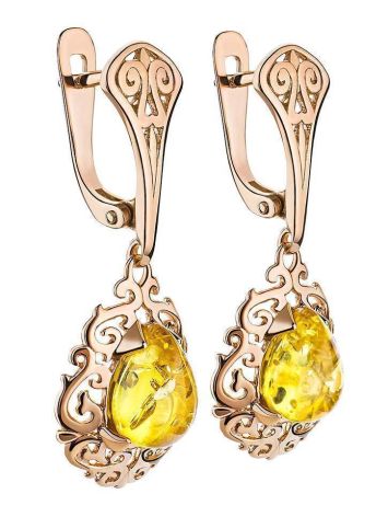 Gold Plated Drop Earrings With Lemon Amber The Luxor, image , picture 4