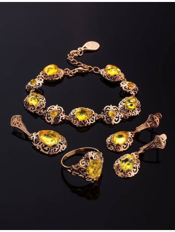 Gold Plated Drop Earrings With Lemon Amber The Luxor, image , picture 6