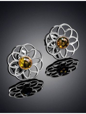 Cute Silver Studs With Amber The Daisy, image , picture 2