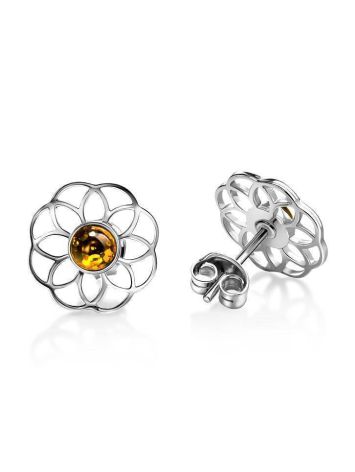 Cute Silver Studs With Amber The Daisy, image , picture 3