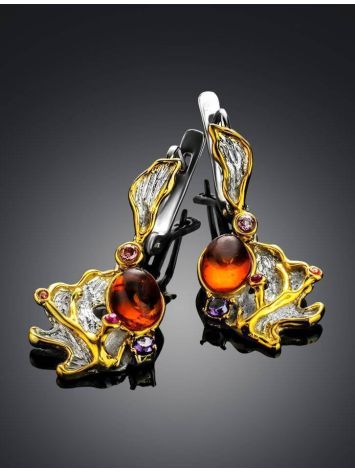 Gold Plated Amber Dangles With Crystals The Beatrice, image , picture 2