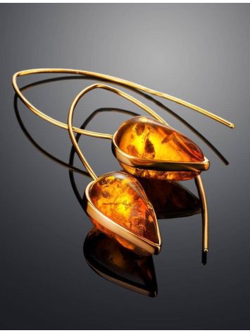 Gold Plated Hook Earrings With Cognac Amber The Pulse, image , picture 2