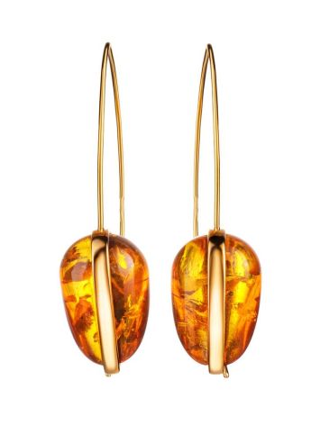 Gold Plated Hook Earrings With Cognac Amber The Pulse, image , picture 4