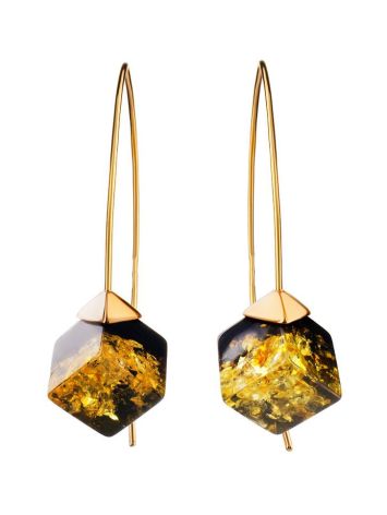 Gold-Plated Earrings With Green Amber The Sugar, image , picture 4