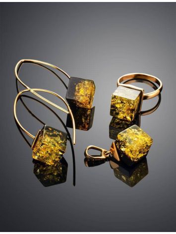 Gold-Plated Earrings With Green Amber The Sugar, image , picture 5