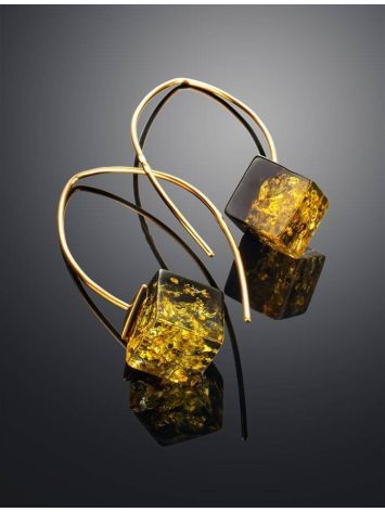 Gold-Plated Earrings With Green Amber The Sugar, image , picture 2