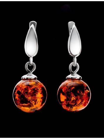 Cognac Amber Earrings In Sterling Silver The Saturn, image , picture 2