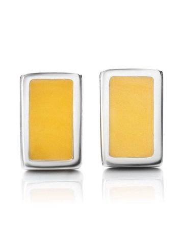 Geometric Silver Amber Stud Earrings The London, image , picture 3