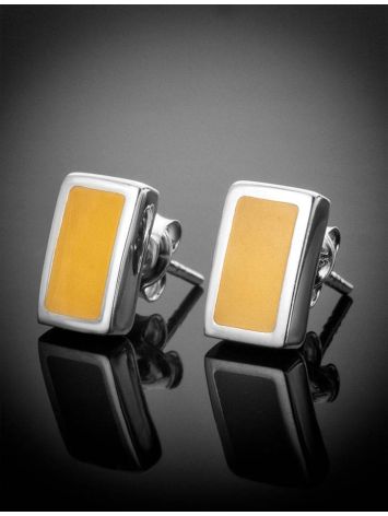 Geometric Silver Amber Stud Earrings The London, image , picture 2