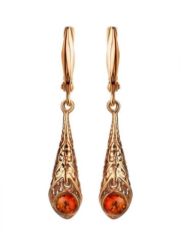 Ornate Gold Plated Amber Dangles The Roxanne, image 