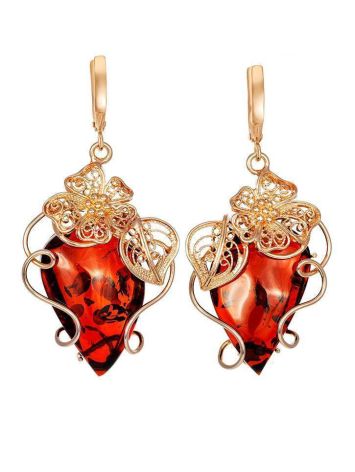 Handcrafted Floral Amber Earrings In Gold-Plated Silver The Dew, image 