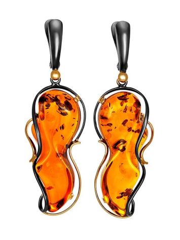 Bright Gold-Plated Dangle Earrings With Cognac Amber The Rialto, image 