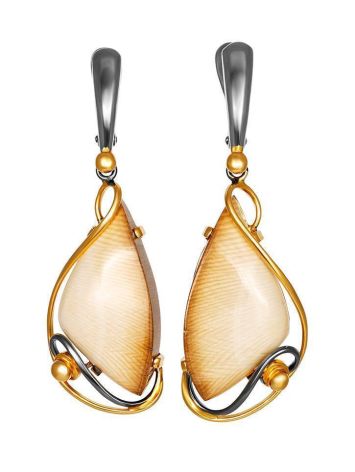 Stunning Gold-Plated Drop Earrings With Genuine Mammoth Ivory The Era, image 