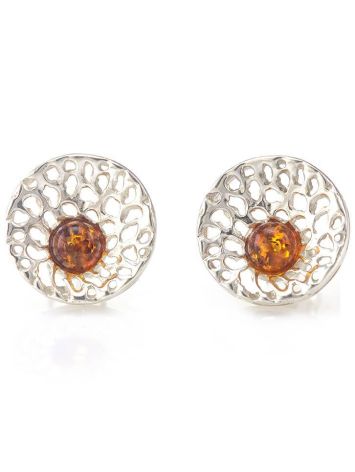 Ultra Feminine Silver Studs With Cognac Amber The Venus, image 