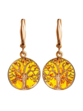 Symbolic The Tree Of Life Gold-Plated Silver With Amber Earrings, image 