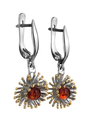 Gold Plated Drop Earrings With Cognac Amber The Barbados, image 