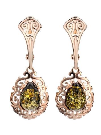 Gold-Plated Drop Earrings With Green Amber The Luxor, image 