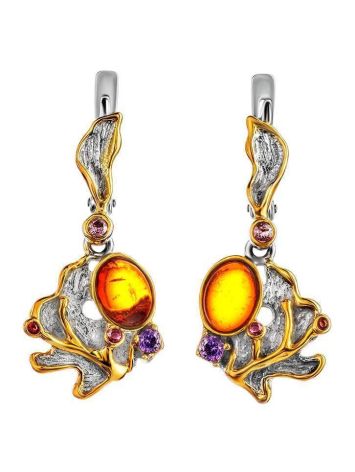 Gold Plated Amber Dangles With Crystals The Beatrice, image 