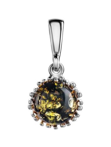 Round Silver Pendant With Green Amber The Brunia, image 