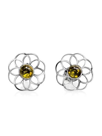 Cute Silver Studs With Amber The Daisy, image 