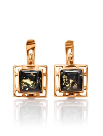 Geometric Green Amber Gold Plated Earrings The Ithaca, image 