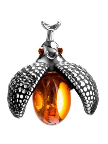 Cute Silver Pendant With Amber Stones The Scarab, image 