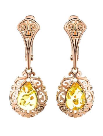 Gold Plated Drop Earrings With Lemon Amber The Luxor, image 
