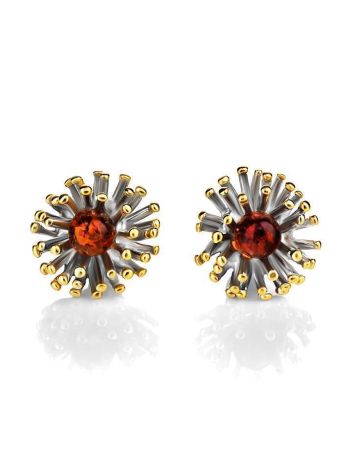 Gold Plated Stud Earrings With Cognac Amber The Barbados, image 