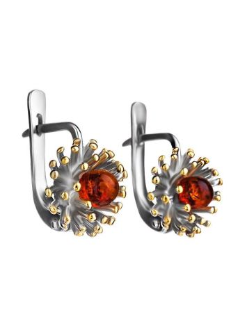 Silver Latch Back Earrings With Cognac Amber The Barbados, image 