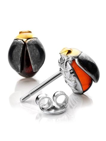 Silver Stud Earrings With Amber The Scarab, image 