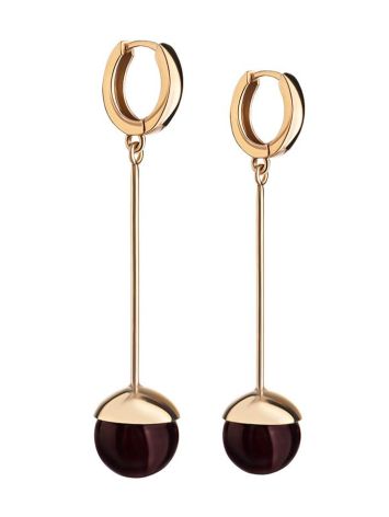 Gold-Plated Dangle Earrings With Cherry Amber The Paris, image 