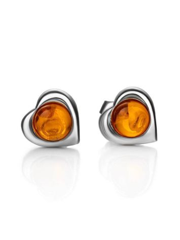 Cute Amber Heart Stud Earrings, image 