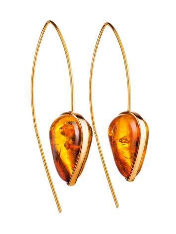 Gold Plated Hook Earrings With Cognac Amber The Pulse, image 