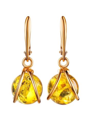 Charming Gold-Plated Earrings With Bright Yellow Amber The Flamenco, image 