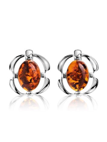 Cognac Amber Earrings In  Sterling Silver The Violet, image 