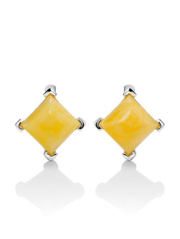 Geometric Silver Earrings With Honey Amber The Athena, image 