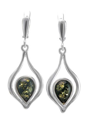 Sterling Silver Dangles With Green Amber The Fiori, image 