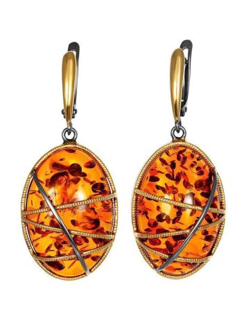 Cognac Amber Dangle Earrings In Gold Plated Silver The Meridian, image 