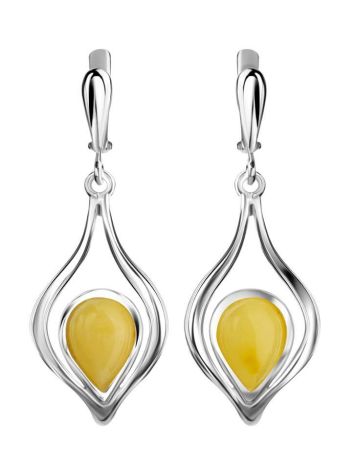 Sterling Silver Dangle Earrings With Honey Amber The Fiori, image 