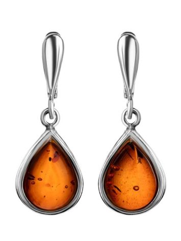 Cognac Amber Drop Earrings In Sterling Silver The Fiori, image 