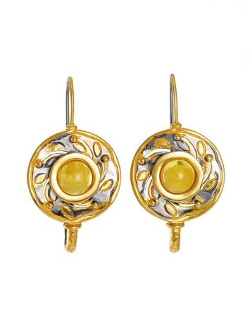 Bold Gold-Plated Earrings With Honey Amber The Aida, image 