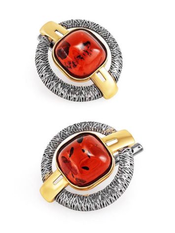 Vintage Style Round Gold-Plated Earrings With Cherry Amber The Tercio, image 