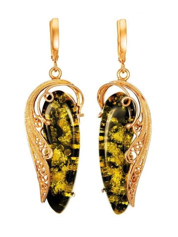 Bold Floral Amber Earrings In Gold-Plated Silver The Dew, image 