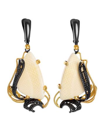 Stunning  Gold-Plated Dangle Earrings With Mammoth Ivory The Era, image 