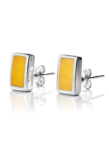 Geometric Silver Amber Stud Earrings The London, image 