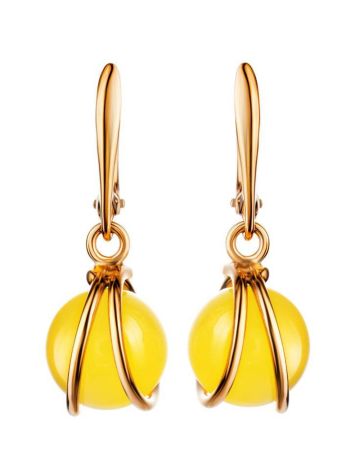 Charming Gold-Plated Earrings With Bright Yellow Amber The Flamenco, image 